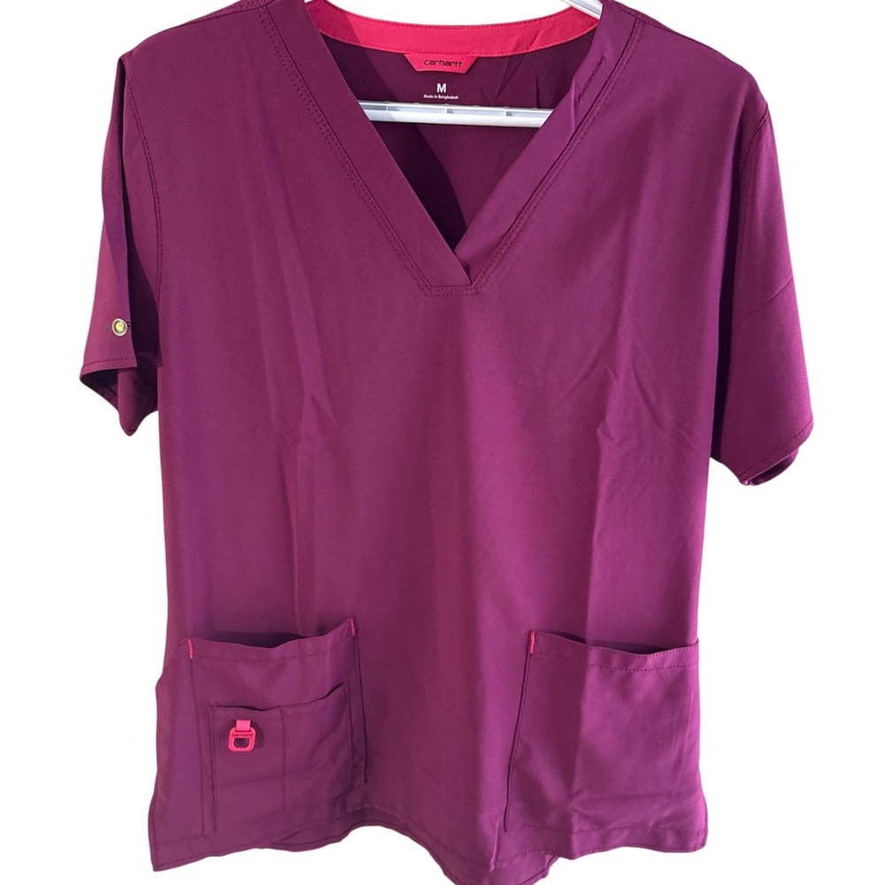 Carhartt Force Cross-Flex V-Neck Scrub Top Wine Purple C12110 Womens Medium - Picture 1 of 7